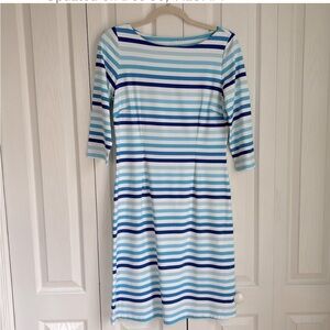 J. McLaughlin Nautical Stripe Boatneck Catalina Cloth 3/4 Sleeve Dress. Size Sm